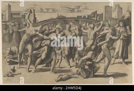 Art inspiré par le massacre des Innocents, ca. 1512–13, gravure, 10 5/8 x 17 1/16 pouces (27,0 x 43,3 cm), tirages, éventuellement par Agostino Veneziano (Agostino dei Musi) (Italien, Venise ca. 1490–après 1536 Rome), après Marcantonio Raimondi (italien, Argini (?) env. 1480–avant 1534, les œuvres classiques modernisées par Artotop avec une touche de modernité. Formes, couleur et valeur, impact visuel accrocheur sur l'art émotions par la liberté d'œuvres d'art d'une manière contemporaine. Un message intemporel qui cherche une nouvelle direction créative. Artistes qui se tournent vers le support numérique et créent le NFT Artotop Banque D'Images
