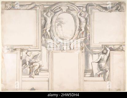 Art inspiré par le design mur élévation avec stuc et décorations peintes, 1708, stylo et encre brune, brosse et gris lavage, 11-1/4 x 15 po. (28,6 x 38,1 cm), Luigi Garzi (Italien, Pistoia 1638–1721 Rome, oeuvres classiques modernisées par Artotop avec une touche de modernité. Formes, couleur et valeur, impact visuel accrocheur sur l'art émotions par la liberté d'œuvres d'art d'une manière contemporaine. Un message intemporel qui cherche une nouvelle direction créative. Artistes qui se tournent vers le support numérique et créent le NFT Artotop Banque D'Images