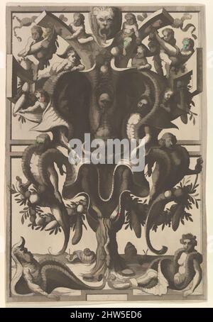 Art inspiré par Auricular Cartouche avec des figures dans un cadre de travail de Veederley Veranderinghe van grotissen ende Compertimenten. Balance Primo, 1556, décapage, hors tout : 14 7/16 x 11 7/16 x 5/16 po. (36,6 x 29 x 0,8 cm), après Cornelis Floris II (Netherlandish, Anvers avant 1514, les œuvres classiques modernisées par Artotop avec une touche de modernité. Formes, couleur et valeur, impact visuel accrocheur sur l'art émotions par la liberté d'œuvres d'art d'une manière contemporaine. Un message intemporel qui cherche une nouvelle direction créative. Artistes qui se tournent vers le support numérique et créent le NFT Artotop Banque D'Images