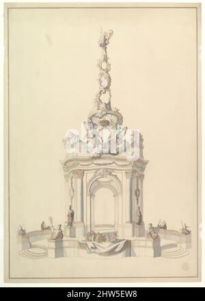 Art inspiré par le design d'un monument du festival : base tient un petit orchestre ; Arche de Triumphal surmontée d'une pyramide décorée de la cartouche avec la figure de la renommée, ci-dessous, une couronne royale., 18th siècle, Pen, encre brune avec lavage gris, 22-1/4 x 16-5/8 po. (56,5 x 42,2 cm), dessins, anonymes, oeuvres classiques modernisées par Artotop avec une touche de modernité. Formes, couleur et valeur, impact visuel accrocheur sur l'art émotions par la liberté d'œuvres d'art d'une manière contemporaine. Un message intemporel qui cherche une nouvelle direction créative. Artistes qui se tournent vers le support numérique et créent le NFT Artotop Banque D'Images