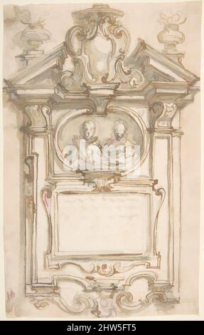 Art inspiré par Design for an Epitaph, 1652–1725, stylo et encre marron clair, pinceau et lavage gris-brun, sur des traces de craie noire, feuille : 9 3/8 x 5 15/16 po. (23,8 x 15,1 cm), Giovanni Battista Foggini (Italien, Florence 1652–1725 Florence, oeuvres classiques modernisées par Artotop avec une touche de modernité. Formes, couleur et valeur, impact visuel accrocheur sur l'art émotions par la liberté d'œuvres d'art d'une manière contemporaine. Un message intemporel qui cherche une nouvelle direction créative. Artistes qui se tournent vers le support numérique et créent le NFT Artotop Banque D'Images