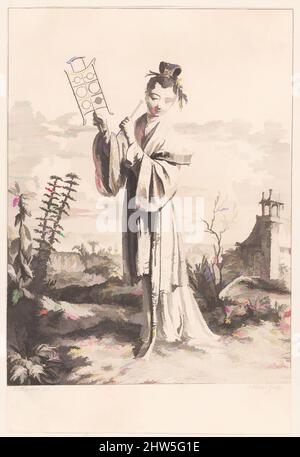 Art inspiré par la Chinoiserie avec une femme jouant un instrument de musique, de Suite de Figures Chinoises. . .Tiré du Cabinet de M. d'Azaincourt (série de figurines de Chinoiserie. . .Des chambres de M. d'Azaincourt), mi-18th siècle, gravure et gravure, feuille: 8 3/8 x 5 11/16 po, oeuvres classiques modernisées par Artotop avec une touche de modernité. Formes, couleur et valeur, impact visuel accrocheur sur l'art émotions par la liberté d'œuvres d'art d'une manière contemporaine. Un message intemporel qui cherche une nouvelle direction créative. Artistes qui se tournent vers le support numérique et créent le NFT Artotop Banque D'Images