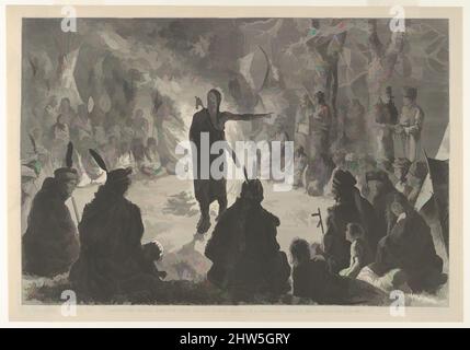 Art inspiré par le feu du Conseil, le discours de la jeune Brave (Harper's Weekly, 10 mai 1873), 10 mai 1873, Gravure en bois, image : 9 1/8 × 13 9/16 po. (23,1 × 34,5 cm), Prints, Theodore Russell Davis (américain, 1840–1894), d'après Edwin Austin Abbey (américain, Philadelphie, les œuvres classiques modernisées par Artotop avec une touche de modernité. Formes, couleur et valeur, impact visuel accrocheur sur l'art émotions par la liberté d'œuvres d'art d'une manière contemporaine. Un message intemporel qui cherche une nouvelle direction créative. Artistes qui se tournent vers le support numérique et créent le NFT Artotop Banque D'Images