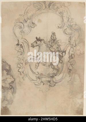 Art inspiré par Design for an Equestrian Statue in a Cartouche (recto); Sketches for a Frieze with Sea-Shells and Floral ornement (verso)., 1652–1725, stylo et encre brune, sur des traces de craie noire; verso : stylo et encre brune, sur des traces de craie noire, feuille : 3 9/16 x 2 5/8 po. (9 x 6,7, œuvres classiques modernisées par Artotop avec une touche de modernité. Formes, couleur et valeur, impact visuel accrocheur sur l'art émotions par la liberté d'œuvres d'art d'une manière contemporaine. Un message intemporel qui cherche une nouvelle direction créative. Artistes qui se tournent vers le support numérique et créent le NFT Artotop Banque D'Images