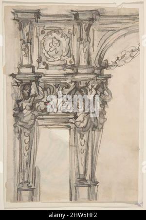 Art inspiré par Design for a Proscenium or Monumental Alcove, 1652–1725, stylo et encre marron foncé, sur des traces de craie noire, feuille : 4 1/8 x 2 13/16 po. (10,5 x 7,2 cm), Giovanni Battista Foggini (Italien, Florence 1652–1725 Florence, oeuvres classiques modernisées par Artotop avec une touche de modernité. Formes, couleur et valeur, impact visuel accrocheur sur l'art émotions par la liberté d'œuvres d'art d'une manière contemporaine. Un message intemporel qui cherche une nouvelle direction créative. Artistes qui se tournent vers le support numérique et créent le NFT Artotop Banque D'Images