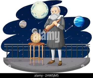 Portrait de Galileo Galilei en dessin animé Illustration de Vecteur