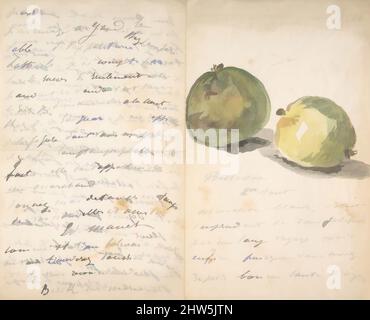 Art inspiré par Une lettre à Eugène Maus, décorée de deux prunes, 2 août 1880, aquarelle, stylo et encre sur papier vélin, feuille: 7 15/16 x 9 3/4 po. (20,1 x 24,8 cm); plié une fois pour former quatre pages, dessins, Édouard Manet (français, Paris 1832–1883 Paris), les lettres Manet embellies, oeuvres classiques modernisées par Artotop avec une touche de modernité. Formes, couleur et valeur, impact visuel accrocheur sur l'art émotions par la liberté d'œuvres d'art d'une manière contemporaine. Un message intemporel qui cherche une nouvelle direction créative. Artistes qui se tournent vers le support numérique et créent le NFT Artotop Banque D'Images