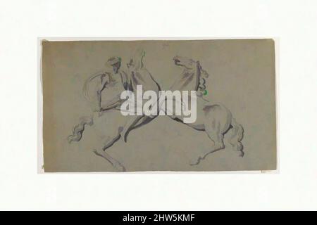 Art inspiré par Rider and Horse in Battle Scene, 18th Century, stylo et encre noire, pinceau et lavage noir sur papier bleu, feuille: 5 1/2 x 9 11/16 po. (13,9 x 24,6 cm), dessins, anonymes, français, 18th siècle, Œuvres classiques modernisées par Artotop avec une touche de modernité. Formes, couleur et valeur, impact visuel accrocheur sur l'art émotions par la liberté d'œuvres d'art d'une manière contemporaine. Un message intemporel qui cherche une nouvelle direction créative. Artistes qui se tournent vers le support numérique et créent le NFT Artotop Banque D'Images