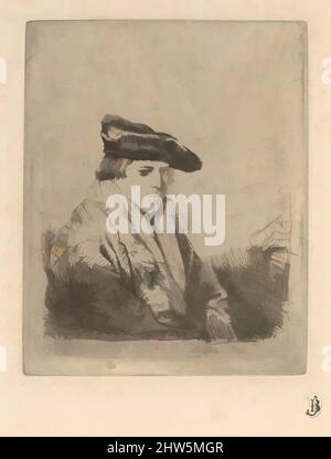 Art inspiré par le jeune homme, assis, dans un Beret de velours, après Rembrandt, 1857, Etching; seul état, plaque : 4 11/16 x 3 3/4 po. (11,9 x 9,5 cm), estampes, Edgar Degas (français, Paris 1834–1917 Paris), après Rembrandt (Rembrandt van Rijn) (néerlandais, Leiden 1606–1669 Amsterdam), Degas d'abord, oeuvres classiques modernisées par Artotop avec un peu de modernité. Formes, couleur et valeur, impact visuel accrocheur sur l'art émotions par la liberté d'œuvres d'art d'une manière contemporaine. Un message intemporel qui cherche une nouvelle direction créative. Artistes qui se tournent vers le support numérique et créent le NFT Artotop Banque D'Images