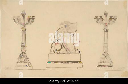 Art inspiré par le design pour un ensemble de chandeliers et une horloge, 19th siècle, encre stylo et brune, feuille: 5 1/2 x 9 1/8 po. (14 x 23,2 cm), dessins, anonymes, français, 19th siècle, Œuvres classiques modernisées par Artotop avec une touche de modernité. Formes, couleur et valeur, impact visuel accrocheur sur l'art émotions par la liberté d'œuvres d'art d'une manière contemporaine. Un message intemporel qui cherche une nouvelle direction créative. Artistes qui se tournent vers le support numérique et créent le NFT Artotop Banque D'Images