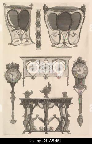 Art inspiré par Une chaise de berline, un entraîneur, une commode, une table d'appoint et deux horloges (deux ch. à porteurs c. de côté, une commode, une console, deux pédales, un meuble indét), De la diversité Maniere d'adornare i cammini ed ogni altra parte degli edifizi...(différentes manières d'ornementation, les œuvres classiques modernisées par Artotop avec un peu de modernité. Formes, couleur et valeur, impact visuel accrocheur sur l'art émotions par la liberté d'œuvres d'art d'une manière contemporaine. Un message intemporel qui cherche une nouvelle direction créative. Artistes qui se tournent vers le support numérique et créent le NFT Artotop Banque D'Images