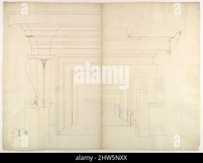 Art inspiré par St. Peter's, tambour, baie extérieure, élévation avec détails (recto) St. Peter's, tambour, section (verso), du début au milieu du 16th siècle, encre marron foncé, craie noire, et lignes incisées, feuille: 22 13/16 x 17 1/8 po. (58 x 43,5 cm), dessins, oeuvres classiques modernisées par Artotop avec une touche de modernité. Formes, couleur et valeur, impact visuel accrocheur sur l'art émotions par la liberté d'œuvres d'art d'une manière contemporaine. Un message intemporel qui cherche une nouvelle direction créative. Artistes qui se tournent vers le support numérique et créent le NFT Artotop Banque D'Images