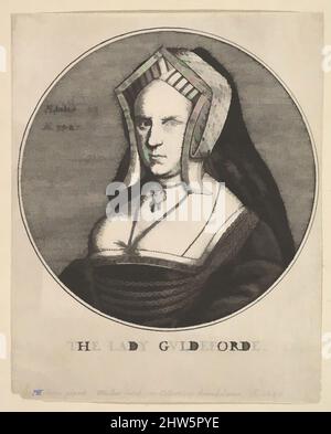 Art inspiré par la Lady Guldeforde (Mary, Lady Guildford), 1647, Etching; deuxième état de deux, feuille: 5 7/16 × 7/16 po. (13,8 × 1,1 cm), tirages, d'après Hans Holbein le plus jeune (allemand, Augsbourg 1497/98–1543 Londres), Portrait de Mary Guildford, près de la moitié de la longueur à gauche, regarder, oeuvres classiques modernisées par Artotop avec un peu de modernité. Formes, couleur et valeur, impact visuel accrocheur sur l'art émotions par la liberté d'œuvres d'art d'une manière contemporaine. Un message intemporel qui cherche une nouvelle direction créative. Artistes qui se tournent vers le support numérique et créent le NFT Artotop Banque D'Images