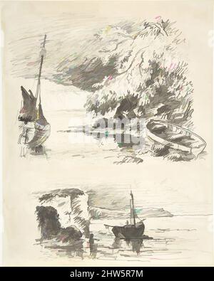 Art inspiré par deux esquisses de bateaux, 19th siècle, stylo, encre noire, pinceau, noir sur graphite, feuille : 8 3/8 x 6 11/16 po. (21,3 x 17 cm), dessins, Anonyme, britannique, 19th siècle, Œuvres classiques modernisées par Artotop avec une touche de modernité. Formes, couleur et valeur, impact visuel accrocheur sur l'art émotions par la liberté d'œuvres d'art d'une manière contemporaine. Un message intemporel qui cherche une nouvelle direction créative. Artistes qui se tournent vers le support numérique et créent le NFT Artotop Banque D'Images