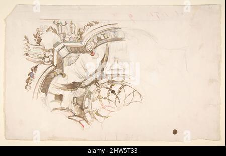 Art inspiré par l'étude pour la décoration d'une voûte (recto); esquisses pâles de motifs ornementaux (verso), mi-18th siècle, encre de plume et marron, sur craie noire (recto); craie noire (verso), feuille: 7 9/16 x 12 po. (19,2 x 30,5 cm), dessins, Mauro Antonio Tesi (Italien, Montalbano, oeuvres classiques modernisées par Artotop avec une touche de modernité. Formes, couleur et valeur, impact visuel accrocheur sur l'art émotions par la liberté d'œuvres d'art d'une manière contemporaine. Un message intemporel qui cherche une nouvelle direction créative. Artistes qui se tournent vers le support numérique et créent le NFT Artotop Banque D'Images