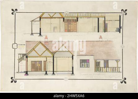 Art inspiré par le dessin de bungalow -- élévation occidentale et intérieur, fin 19th–début 20th siècle, aquarelle, encre noire, stylo et encre rouge sur graphite, feuille: 8 1/16 x 11 15/16 po. (20,4 x 30,3 cm), Ernest Geldart (British, Londres 1848–1929, oeuvres classiques modernisées par Artotop avec une touche de modernité. Formes, couleur et valeur, impact visuel accrocheur sur l'art émotions par la liberté d'œuvres d'art d'une manière contemporaine. Un message intemporel qui cherche une nouvelle direction créative. Artistes qui se tournent vers le support numérique et créent le NFT Artotop Banque D'Images