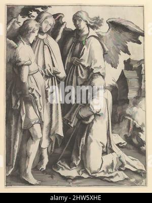 Art inspiré par Abraham et trois Anges, ca. 1513, gravure, feuille : 7 x 5 7/16 po. (17,7 x 13,8 cm), tirages, Lucas van Leyden (Netherlandish, Leiden ca. 1494–1533 Leiden, œuvres classiques modernisées par Artotop avec une touche de modernité. Formes, couleur et valeur, impact visuel accrocheur sur l'art émotions par la liberté d'œuvres d'art d'une manière contemporaine. Un message intemporel qui cherche une nouvelle direction créative. Artistes qui se tournent vers le support numérique et créent le NFT Artotop Banque D'Images