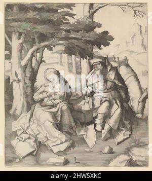 Art inspiré par le repos sur le vol en Égypte, ca. 1506, gravure, feuille : 6 1/4 x 5 1/2 po. (15,9 x 14 cm), tirages, Lucas van Leyden (Netherlandish, Leiden ca. 1494–1533 Leiden, œuvres classiques modernisées par Artotop avec une touche de modernité. Formes, couleur et valeur, impact visuel accrocheur sur l'art émotions par la liberté d'œuvres d'art d'une manière contemporaine. Un message intemporel qui cherche une nouvelle direction créative. Artistes qui se tournent vers le support numérique et créent le NFT Artotop Banque D'Images