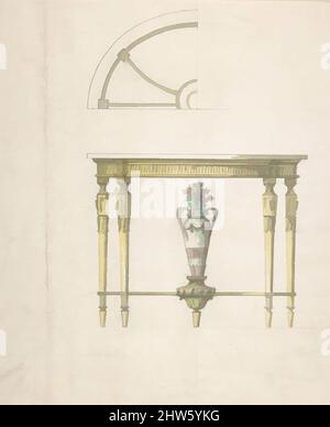 Art inspiré par le design d'une table de console, deuxième moitié du 18th siècle, aquarelle sur stylo et encre noire et graphite, feuille: 10 3/4 x 8 7/8 po. (27,3 x 22,5 cm), style of Robert Adam (British, Kirkcaldy, Scotland 1728–1792 London), style of James Adam (British, Edinburgh, Scotland 1732, œuvres classiques modernisées par Artotop avec une touche de modernité. Formes, couleur et valeur, impact visuel accrocheur sur l'art émotions par la liberté d'œuvres d'art d'une manière contemporaine. Un message intemporel qui cherche une nouvelle direction créative. Artistes qui se tournent vers le support numérique et créent le NFT Artotop Banque D'Images