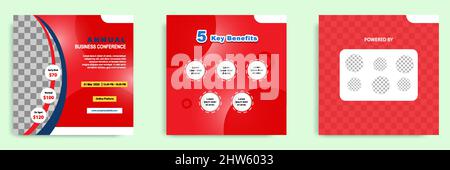 Définir une collection groupée de modèles de publication sur les réseaux sociaux. Mise en page pour le webinaire en ligne, la conférence, la formation, le séminaire, le cours, et vidéo d'apprentissage. Mod. Minimale Illustration de Vecteur