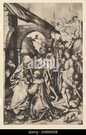 Art inspiré par l'adoration des Mages, 15th siècle, gravure, feuille: 10 1/16 x 6 9/16 po. (25,6 x 16,7 cm), tirages, Martin Schongauer (allemand, Colmar ca. 1435/50–1491 Breisach, œuvres classiques modernisées par Artotop avec une touche de modernité. Formes, couleur et valeur, impact visuel accrocheur sur l'art émotions par la liberté d'œuvres d'art d'une manière contemporaine. Un message intemporel qui cherche une nouvelle direction créative. Artistes qui se tournent vers le support numérique et créent le NFT Artotop Banque D'Images