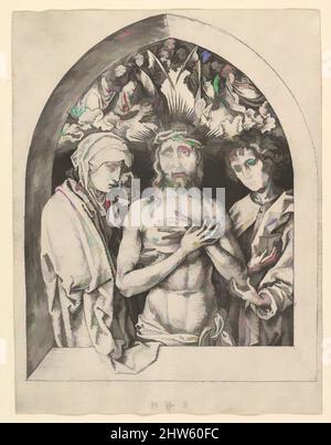 Art inspiré par le Christ comme l'Homme des Sorrows avec la Vierge et Saint Jean, 15th siècle, gravure; premier état, estampes, Martin Schongauer (allemand, Colmar ca. 1435/50–1491 Breisach, œuvres classiques modernisées par Artotop avec une touche de modernité. Formes, couleur et valeur, impact visuel accrocheur sur l'art émotions par la liberté d'œuvres d'art d'une manière contemporaine. Un message intemporel qui cherche une nouvelle direction créative. Artistes qui se tournent vers le support numérique et créent le NFT Artotop Banque D'Images