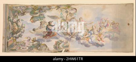 Art inspiré par le design allégorique pour un plafond Fresco., 1650–1700, stylo et encre brune, pinceau et aquarelle, sur craie noire ou point de plomb, 10 7/16 x 28 9/16 po. (26,5 x 72,5 cm), sur deux feuilles de papier collées., après Francesco Albani (italien, Bologne 1578–1660 Bologne, oeuvres classiques modernisées par Artotop avec une touche de modernité. Formes, couleur et valeur, impact visuel accrocheur sur l'art émotions par la liberté d'œuvres d'art d'une manière contemporaine. Un message intemporel qui cherche une nouvelle direction créative. Artistes qui se tournent vers le support numérique et créent le NFT Artotop Banque D'Images