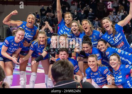 Novara, Italie. 03rd mars 2022. Exultation d'Igor Gorgonzola Novara pendant Igor Gorgonzola Novara vs Prosecco Doc Imoco Volley Conegliano, Volleyball Italien série A1 Match de femmes à Novara, Italie, Mars 03 2022 crédit: Agence de photo indépendante/Alamy Live News Banque D'Images