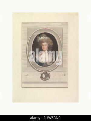 Art inspiré du Portrait de Marie-Antoinette, 1786–1800, gravure et gravure en pointillé, imprimé en couleurs, plaque : 17 5/16 x 11 3/4 po. (44 x 29,8 cm), tirages, John Curtis (britannique, actif 1786–1800), après Dufroe (français, 18th Century), après Élisabeth Louise Vigée le Brun (français, œuvres classiques modernisées par Artotop avec une touche de modernité. Formes, couleur et valeur, impact visuel accrocheur sur l'art émotions par la liberté d'œuvres d'art d'une manière contemporaine. Un message intemporel qui cherche une nouvelle direction créative. Artistes qui se tournent vers le support numérique et créent le NFT Artotop Banque D'Images