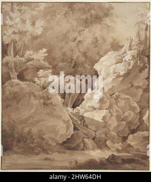 Art inspiré de la scène des bois avec Mountain Stream, 1790s, plume et sépia brun, pinceau et sépia brun lavé, sur graphite. Ligne de cadrage à l'encre brune, feuille : 8 7/16 x 7 1/2 po. (21,4 x 19 cm), dessins, Johann Georg von Dillis (allemand, Grüngiebing 1759–1841 Munich, œuvres classiques modernisées par Artotop avec une touche de modernité. Formes, couleur et valeur, impact visuel accrocheur sur l'art émotions par la liberté d'œuvres d'art d'une manière contemporaine. Un message intemporel qui cherche une nouvelle direction créative. Artistes qui se tournent vers le support numérique et créent le NFT Artotop Banque D'Images