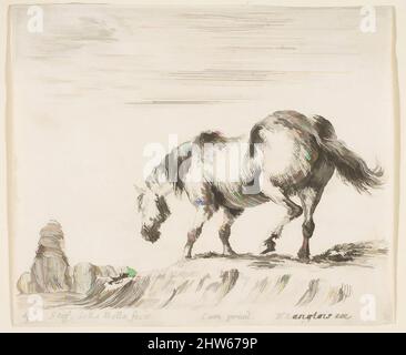 Art inspiré par la planche 4: Un cheval en profil face à la gauche, sur le point de descendre d'un monticule, un cavalier à gauche en arrière-plan, de 'Diversi capricci', ca. 1644–47, décapage; troisième état de quatre (de Vesme), feuille : 3 1/8 × 3 3/4 po. (8 × 9,5 cm), Prints, Stefano della Bella (Italien, oeuvres classiques modernisées par Artotop avec une touche de modernité. Formes, couleur et valeur, impact visuel accrocheur sur l'art émotions par la liberté d'œuvres d'art d'une manière contemporaine. Un message intemporel qui cherche une nouvelle direction créative. Artistes qui se tournent vers le support numérique et créent le NFT Artotop Banque D'Images