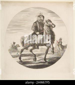Art inspiré par l'équitation hongroise vers la droite, d'autres cavaliers en arrière-plan, une composition circulaire de 'Figures on Horseback' (Cavaliers nègres, polonais et hongrois), ca. 1651, Décapage, plaque : 7 3/8 × 7 3/16 po. (18,8 × 18,2 cm), Prints, Stefano della Bella (, oeuvres classiques modernisées par Artotop avec un peu de modernité. Formes, couleur et valeur, impact visuel accrocheur sur l'art émotions par la liberté d'œuvres d'art d'une manière contemporaine. Un message intemporel qui cherche une nouvelle direction créative. Artistes qui se tournent vers le support numérique et créent le NFT Artotop Banque D'Images
