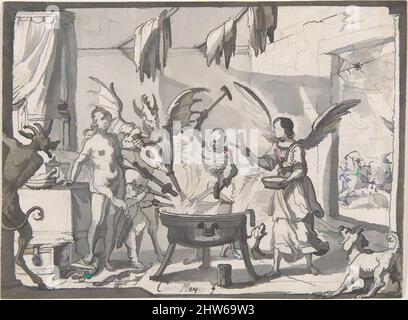 Art inspiré par la cuisine du diable visité par an Angel, mi-17th–fin 17th siècle, stylo et encre grise, brosse et lavage gris, feuille: 3 3/4 x 5 1/8 po. (9,5 x 13 cm), dessins, Conrad Meyer (Suisse, Zurich 1618–1689 Zurich, œuvres classiques modernisées par Artotop avec une touche de modernité. Formes, couleur et valeur, impact visuel accrocheur sur l'art émotions par la liberté d'œuvres d'art d'une manière contemporaine. Un message intemporel qui cherche une nouvelle direction créative. Artistes qui se tournent vers le support numérique et créent le NFT Artotop Banque D'Images