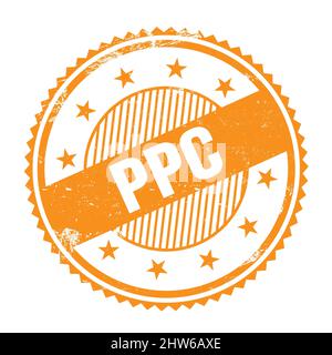Texte PPC écrit sur orange grungy zigzag bordures timbre rond. Banque D'Images