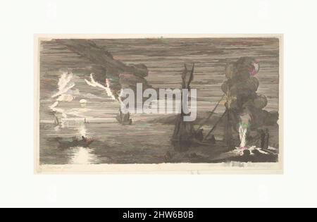 Art inspiré par la scène de nuit avec le pêcheur debout par un feu, 17th siècle, gravure; état II, feuille: 5 x 9 1/8 po. (12,7 x 23,2 cm), Prints, Reinier Nooms, appelé Zeeman (néerlandais, Amsterdam ca. 1623–1664 Amsterdam, œuvres classiques modernisées par Artotop avec une touche de modernité. Formes, couleur et valeur, impact visuel accrocheur sur l'art émotions par la liberté d'œuvres d'art d'une manière contemporaine. Un message intemporel qui cherche une nouvelle direction créative. Artistes qui se tournent vers le support numérique et créent le NFT Artotop Banque D'Images