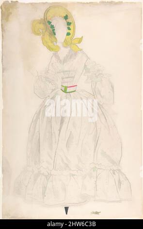 Art inspiré par une femme portant un bonnet jaune et une robe à pois, s.d., Graphite, aquarelle et couleur du corps, feuille: 17 5/8 x 10 3/8 po. (44,7 x 26,4 cm), dessins, Léon Bakst (russe, Grodno 1866–1924 Paris, oeuvres classiques modernisées par Artotop avec une touche de modernité. Formes, couleur et valeur, impact visuel accrocheur sur l'art émotions par la liberté d'œuvres d'art d'une manière contemporaine. Un message intemporel qui cherche une nouvelle direction créative. Artistes qui se tournent vers le support numérique et créent le NFT Artotop Banque D'Images