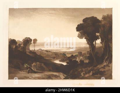 Art inspiré par la jonction de Severn et Wye (Liber Studiorum, partie VI, planche 28), juin 1811, Etching, aquatint et mezzotint ; premier état de trois, plaque : 7 1/8 x 10 7/16 po. (18,1 x 26,5 cm), Prints, Turner a distillé ses idées sur le paysage dans 'Liber Studiorum' (latin pour le livre de, les œuvres classiques modernisées par Artotop avec un peu de modernité. Formes, couleur et valeur, impact visuel accrocheur sur l'art émotions par la liberté d'œuvres d'art d'une manière contemporaine. Un message intemporel qui cherche une nouvelle direction créative. Artistes qui se tournent vers le support numérique et créent le NFT Artotop Banque D'Images