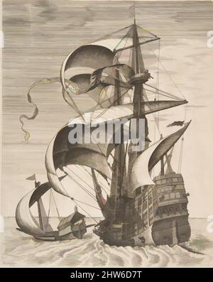 Art inspiré par les trois maîtres armés sur la mer ouverte accompagné d'une Galley des navires de voile, 1561–65, gravure et gravure; deuxième état de trois, feuille: 13 1/4 x 10 1/4 po. (33,6 x 26 cm), estampes, d'après Pieter Bruegel l'aîné (Netherlandish, Breda (?) env. 1525–1569 Bruxelles, oeuvres classiques modernisées par Artotop avec une touche de modernité. Formes, couleur et valeur, impact visuel accrocheur sur l'art émotions par la liberté d'œuvres d'art d'une manière contemporaine. Un message intemporel qui cherche une nouvelle direction créative. Artistes qui se tournent vers le support numérique et créent le NFT Artotop Banque D'Images