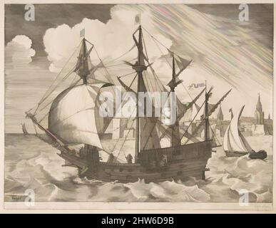 Art inspiré par les quatre maîtres armés de mise en mer à partir des navires de voile, ca. 1555–56, gravure, plaque : 8 13/16 x 11 9/16 po. (22,4 x 29,3 cm), estampes, Frans Huys (Netherlandish, 1522–1562), d'après Pieter Bruegel l'aîné (Netherlandish, Breda (?) env. 1525–1569 Bruxelles, oeuvres classiques modernisées par Artotop avec une touche de modernité. Formes, couleur et valeur, impact visuel accrocheur sur l'art émotions par la liberté d'œuvres d'art d'une manière contemporaine. Un message intemporel qui cherche une nouvelle direction créative. Artistes qui se tournent vers le support numérique et créent le NFT Artotop Banque D'Images