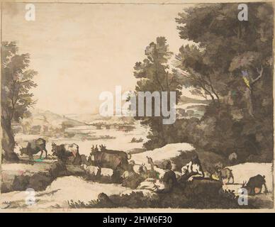 Art inspiré par Shepherd et Shepherdess conversing dans un paysage, ca. 1651, gravure ; état cinq sur sept (Mannocci), feuille : 7 7/8 x 10 7/16 po. (20 x 26,5 cm), tirages, Claude Lorrain (Claude Gellée) (Français, Chamagne 1604/5?–1682 Rome, oeuvres classiques modernisées par Artotop avec une touche de modernité. Formes, couleur et valeur, impact visuel accrocheur sur l'art émotions par la liberté d'œuvres d'art d'une manière contemporaine. Un message intemporel qui cherche une nouvelle direction créative. Artistes qui se tournent vers le support numérique et créent le NFT Artotop Banque D'Images