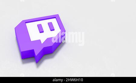 Logo Twitch sur fond gris clair avec espace de copie Banque D'Images
