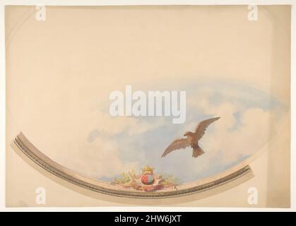 Art inspiré par le design pour un plafond peint avec des nuages et un aigle en plein essor, deuxième demi 19th-siècle, stylo et encre et aquarelle sur papier vélin, dessins, Jules-Edmond-Charles Lachaise (français, mort en 1897), Eugène-Pierre Gourdet (français, Né à Paris, en 1820, les œuvres classiques modernisées par Artotop avec une touche de modernité. Formes, couleur et valeur, impact visuel accrocheur sur l'art émotions par la liberté d'œuvres d'art d'une manière contemporaine. Un message intemporel qui cherche une nouvelle direction créative. Artistes qui se tournent vers le support numérique et créent le NFT Artotop Banque D'Images