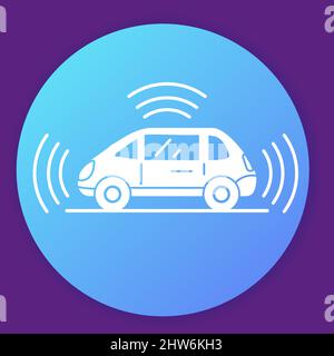 Icône de voiture intelligente de conduite autonome. Signal GPS autour. Illustration de Vecteur