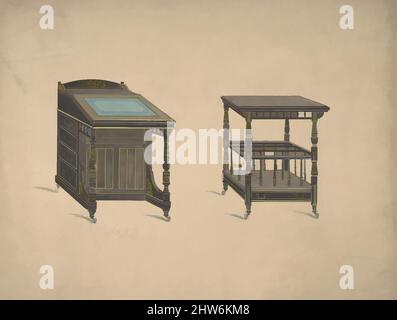 Art inspiré par le design pour un bureau sur roues et une table Canterbury sur roues, 19th siècle, encre, aquarelle et gouache, Anonyme, British, 19th Century, Classic œuvres modernisées par Artotop avec une touche de modernité. Formes, couleur et valeur, impact visuel accrocheur sur l'art émotions par la liberté d'œuvres d'art d'une manière contemporaine. Un message intemporel qui cherche une nouvelle direction créative. Artistes qui se tournent vers le support numérique et créent le NFT Artotop Banque D'Images