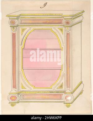 Art inspiré par Cabinet Design, 19th Century, encre et aquarelle, feuille: 4 3/4 x 3 13/16 po. (12 x 9,7 cm), Anonyme, Britannique, 19th siècle, oeuvres classiques modernisées par Artotop avec un peu de modernité. Formes, couleur et valeur, impact visuel accrocheur sur l'art émotions par la liberté d'œuvres d'art d'une manière contemporaine. Un message intemporel qui cherche une nouvelle direction créative. Artistes qui se tournent vers le support numérique et créent le NFT Artotop Banque D'Images