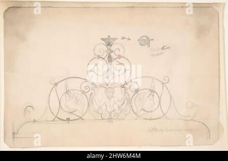 Art inspiré de l'ornement feuillu en métal forgé avec masques grotesques, 1870–90, Graphite, feuille: 4 5/16 x 6 9/16 po. (11 x 16,7 cm), Anonyme, Britannique, 19th siècle, oeuvres classiques modernisées par Artotop avec un peu de modernité. Formes, couleur et valeur, impact visuel accrocheur sur l'art émotions par la liberté d'œuvres d'art d'une manière contemporaine. Un message intemporel qui cherche une nouvelle direction créative. Artistes qui se tournent vers le support numérique et créent le NFT Artotop Banque D'Images