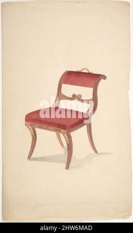 Art inspiré par Design for a chair, 'for Lord Grosvenor's Dining Room', début du 19th siècle, encre et gouache, feuille : 7 7/16 x 4 3/8 po (18,9 x 11,1 cm), attribuée à Gillows (britannique, 19th siècle, oeuvres classiques modernisées par Artotop avec une touche de modernité. Formes, couleur et valeur, impact visuel accrocheur sur l'art émotions par la liberté d'œuvres d'art d'une manière contemporaine. Un message intemporel qui cherche une nouvelle direction créative. Artistes qui se tournent vers le support numérique et créent le NFT Artotop Banque D'Images