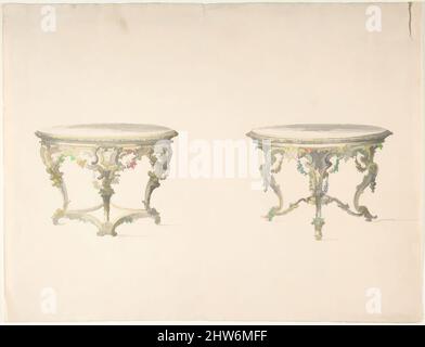 Art inspiré par le design pour deux tables rondes avec sculpture de style rococo foliée, début du 19th siècle, encre et lavage gris et jaune, feuille: 9 5/8 x 12 11/16 po. (24,5 x 32,2 cm), Anonyme, Britannique, 19th siècle, oeuvres classiques modernisées par Artotop avec un peu de modernité. Formes, couleur et valeur, impact visuel accrocheur sur l'art émotions par la liberté d'œuvres d'art d'une manière contemporaine. Un message intemporel qui cherche une nouvelle direction créative. Artistes qui se tournent vers le support numérique et créent le NFT Artotop Banque D'Images