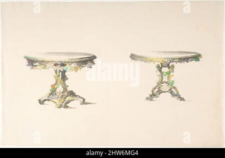 Art inspiré par le design pour deux tables rondes avec sculpture de style rococo foliée, début du 19th siècle, encre et lavage gris et jaune, feuille: 8 3/8 x 12 7/8 po. (21,2 x 32,7 cm), Anonyme, Britannique, 19th siècle, oeuvres classiques modernisées par Artotop avec un peu de modernité. Formes, couleur et valeur, impact visuel accrocheur sur l'art émotions par la liberté d'œuvres d'art d'une manière contemporaine. Un message intemporel qui cherche une nouvelle direction créative. Artistes qui se tournent vers le support numérique et créent le NFT Artotop Banque D'Images