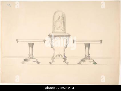 Art inspiré par le design de deux tables rondes sur pied et de table carrée de style rococo supportant une horloge sous verre, début du 19th siècle, encre et lavage, feuille: 8 5/8 x 12 5/16 po. (21,9 x 31,2 cm), Anonyme, Britannique, 19th siècle, oeuvres classiques modernisées par Artotop avec un peu de modernité. Formes, couleur et valeur, impact visuel accrocheur sur l'art émotions par la liberté d'œuvres d'art d'une manière contemporaine. Un message intemporel qui cherche une nouvelle direction créative. Artistes qui se tournent vers le support numérique et créent le NFT Artotop Banque D'Images